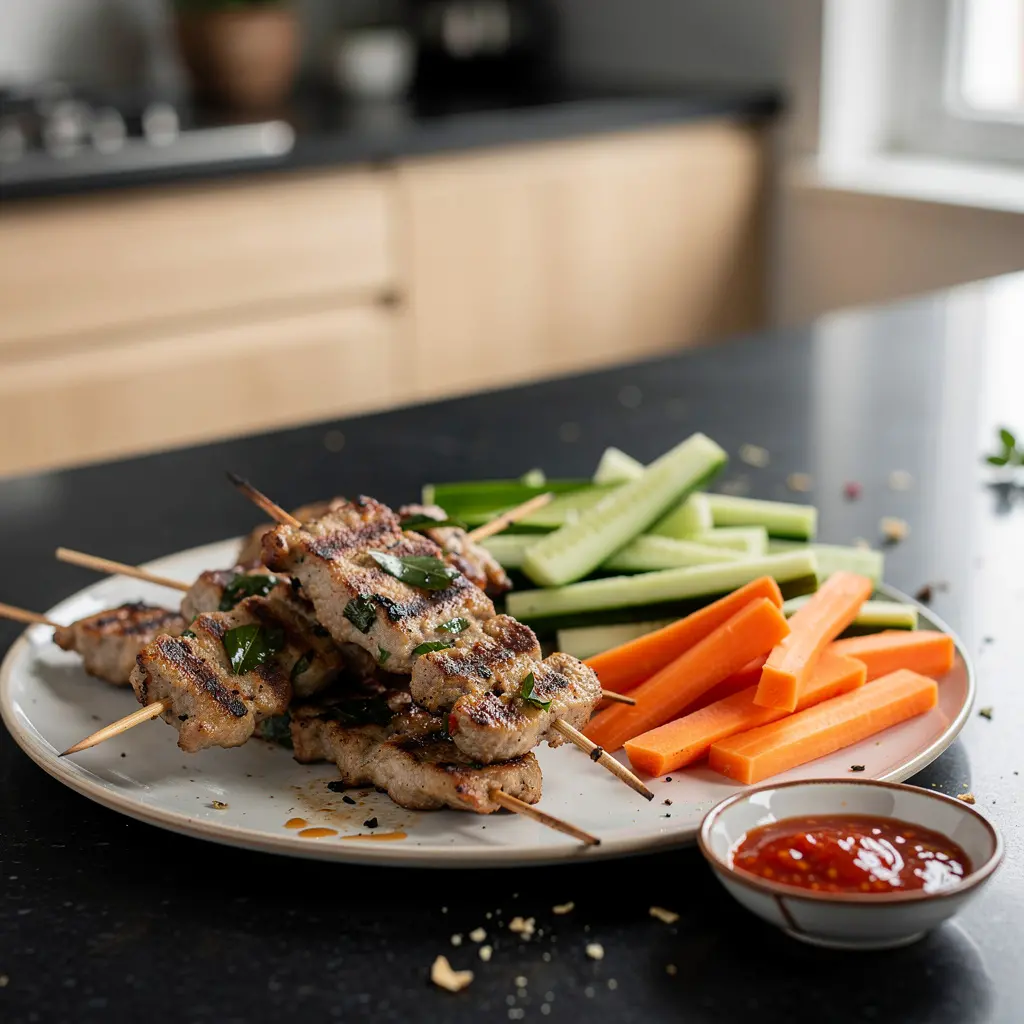 Tajskie szaszłyki z mielonej wieprzowiny z liśćmi limonki