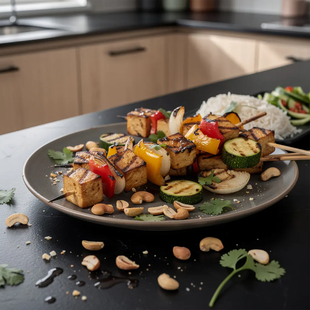 Tajskie szaszłyki z tofu i warzywami z grilla