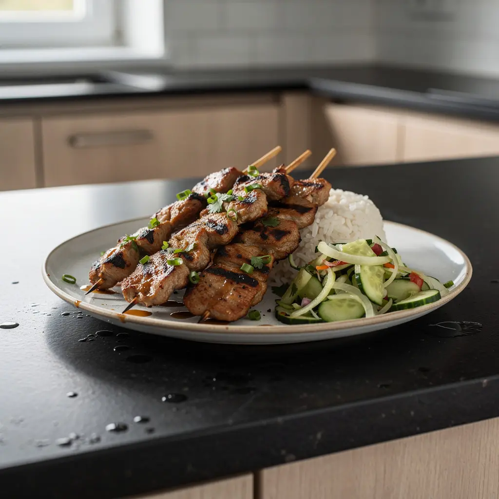 Tajskie szaszłyki z wieprzowiny w marynacie kokosowo-czosnkowej
