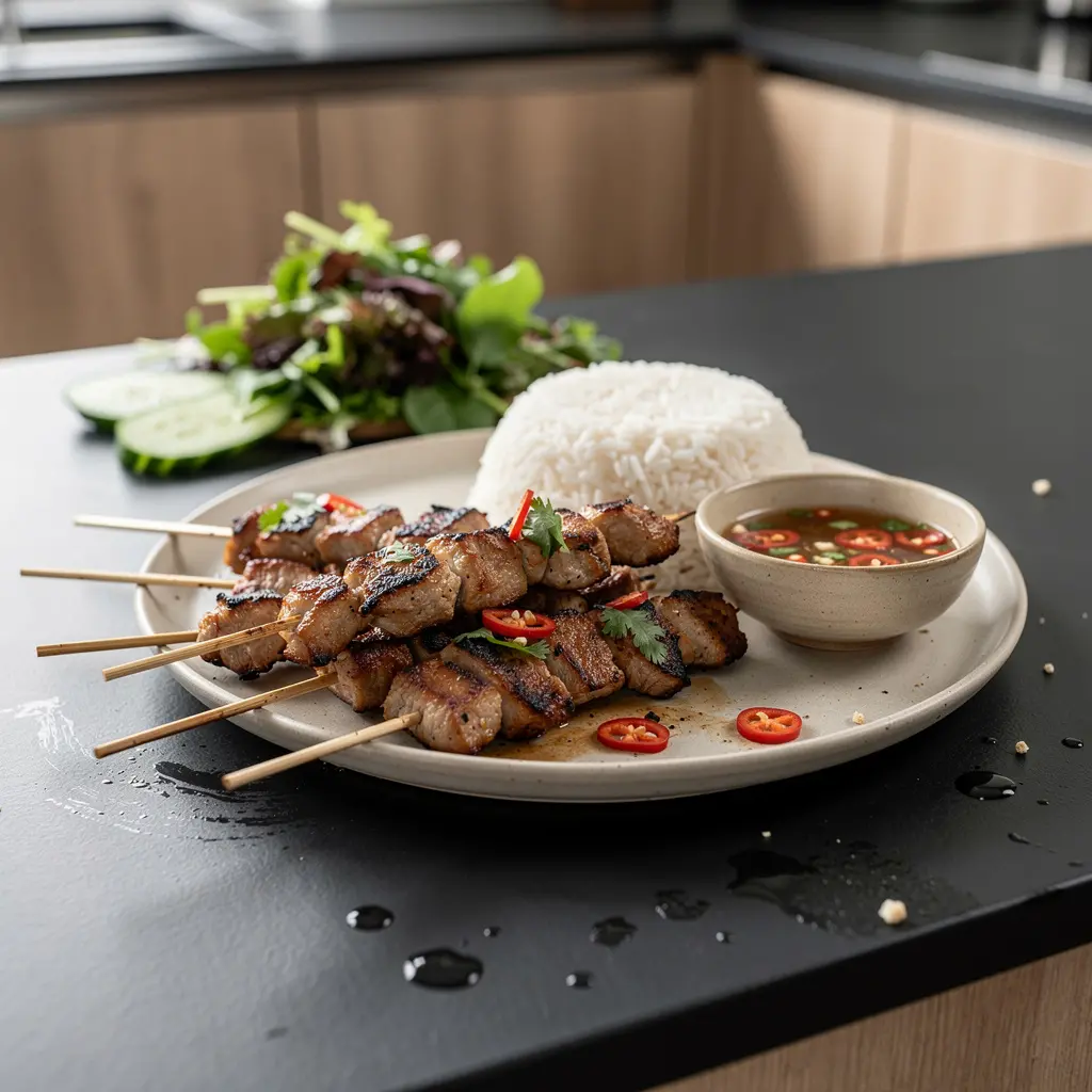 Tajskie szaszłyki z wieprzowiny w marynacie z mleka kokosowego i kolendry