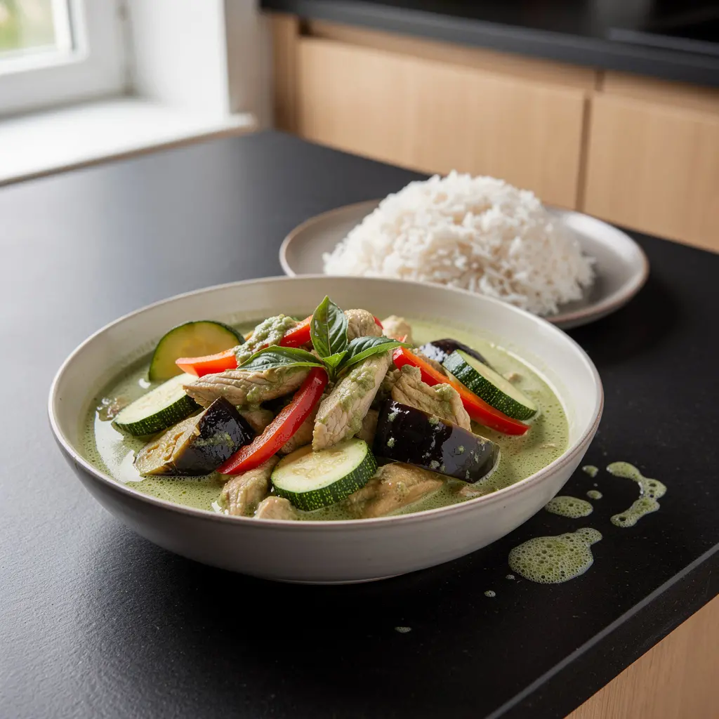 Tajskie zielone curry z kurczakiem i bakłażanem
