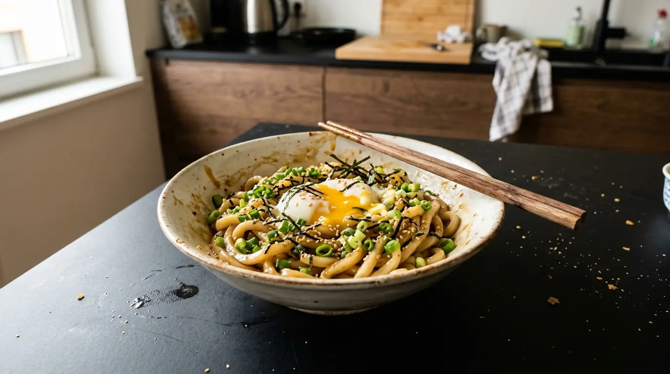 Tamagokake makaron udon na maśle sojowym