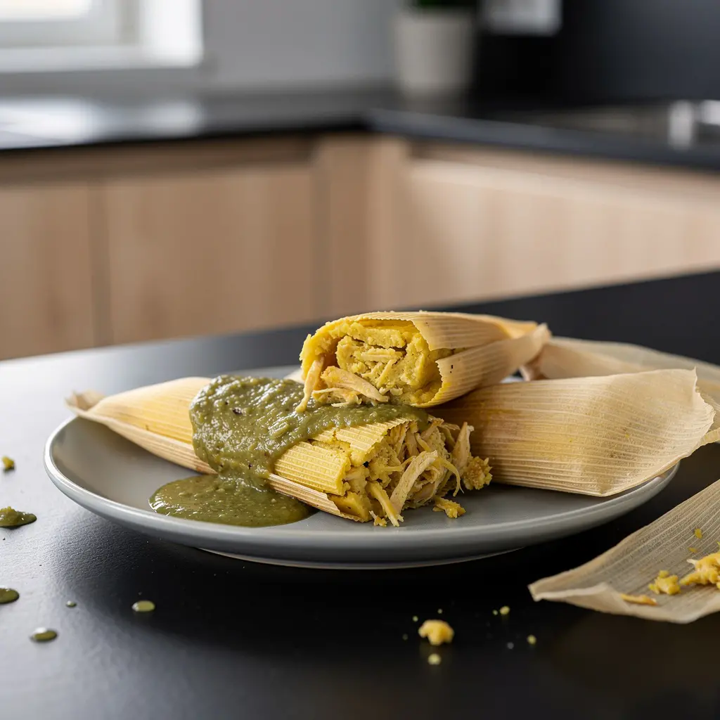 Chicken tamales with green sauce