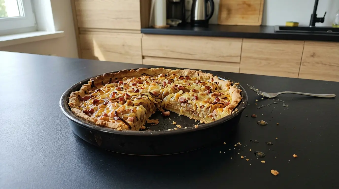 Tarta z cebulą, boczkiem i serem