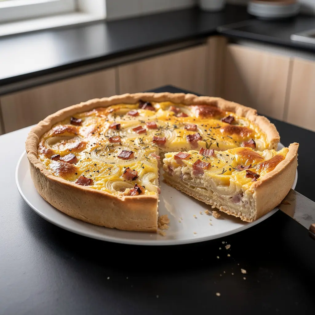 Tarta z cebulą, boczkiem i serem