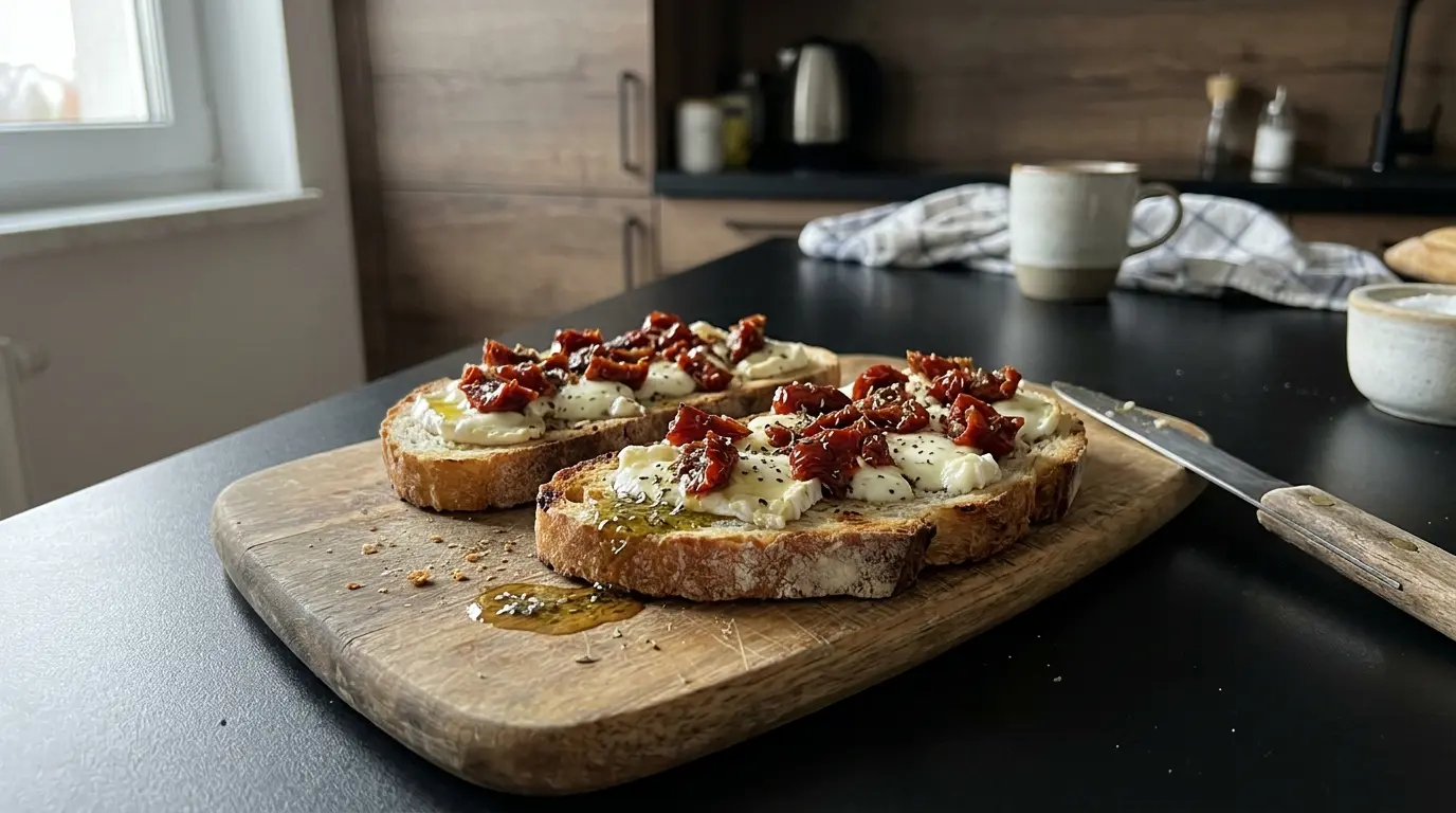 Tartines au chèvre et tomates séchées – grzanki z kozim serem i suszonymi pomidorami
