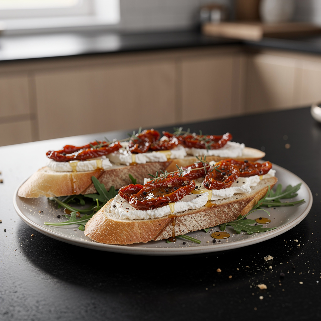 Tartines au chèvre et tomates séchées – grzanki z kozim serem i suszonymi pomidorami