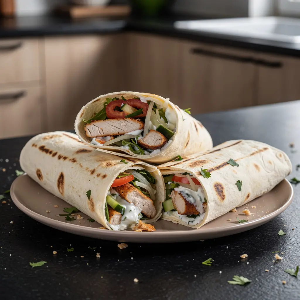 Tavuklu dürüm – zawijane placki z kurczakiem i warzywami