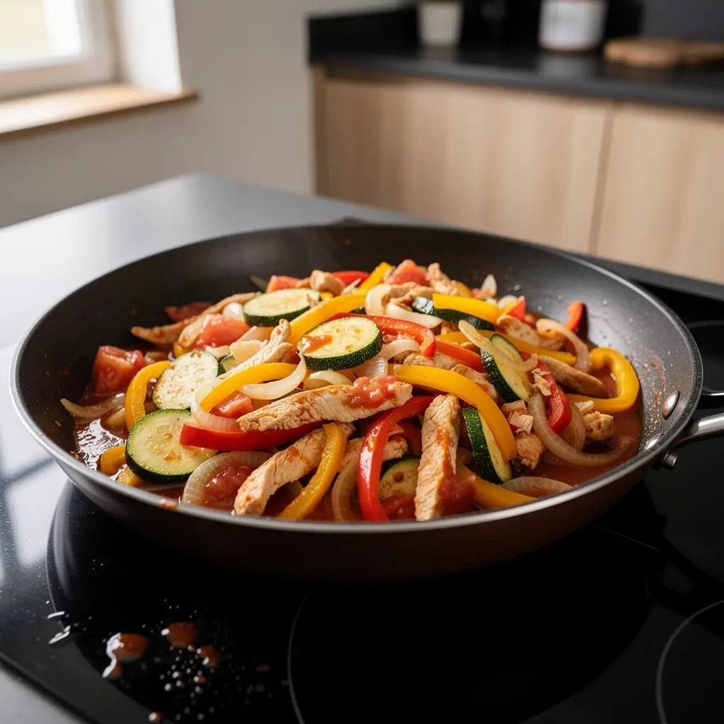 Tavuklu sebze sote – turecka patelnia z kurczakiem i warzywami