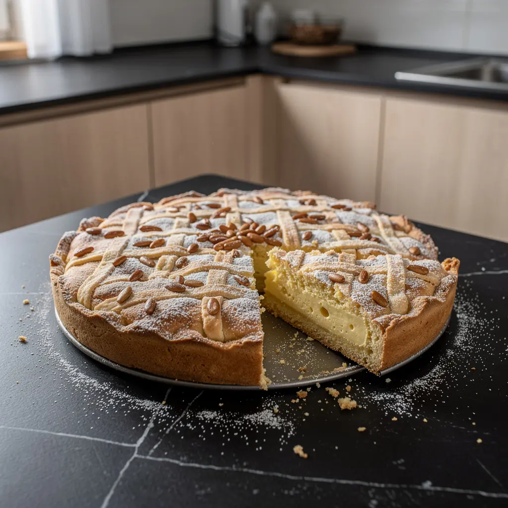 Torta della nonna – włoskie ciasto z kremem i orzeszkami piniowymi