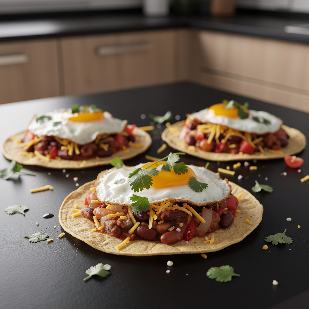 Tostada de desayuno con huevo y frijoles al estilo estadounidense