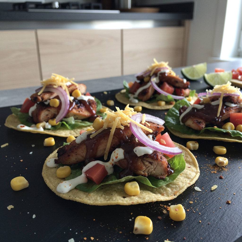 Tostada z kurczakiem barbecue i kukurydzą
