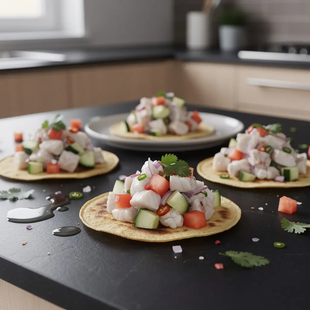 Tostadas de ceviche with fish and lime