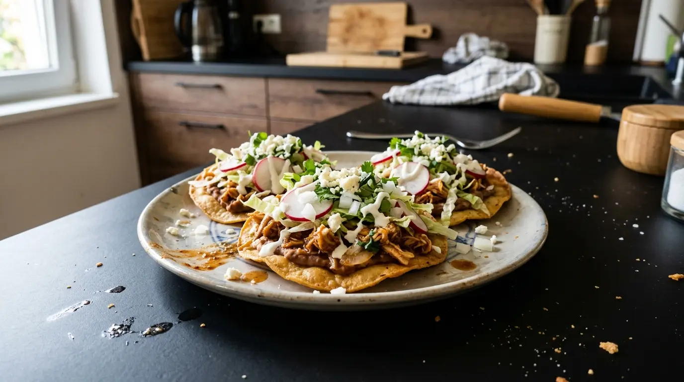 Tostadas de pollo con chipotle – chrupiące tortille z kurczakiem w wędzonym sosie