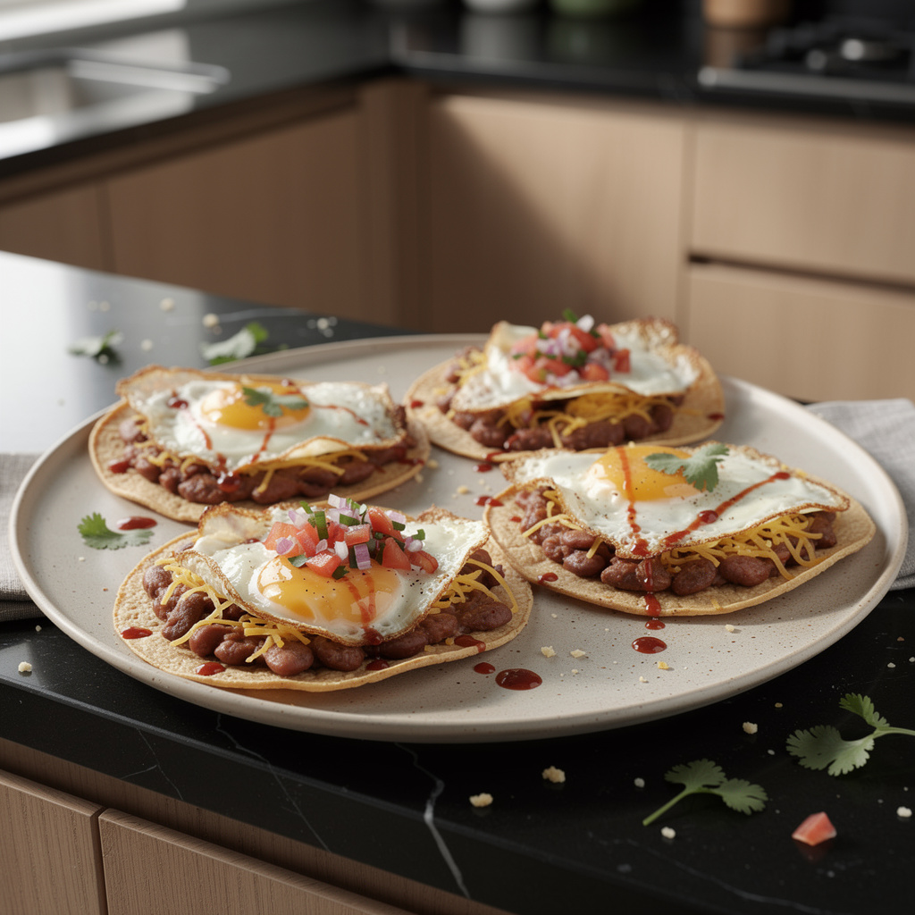 Tostadas śniadaniowe z fasolą i jajkiem po amerykańsku