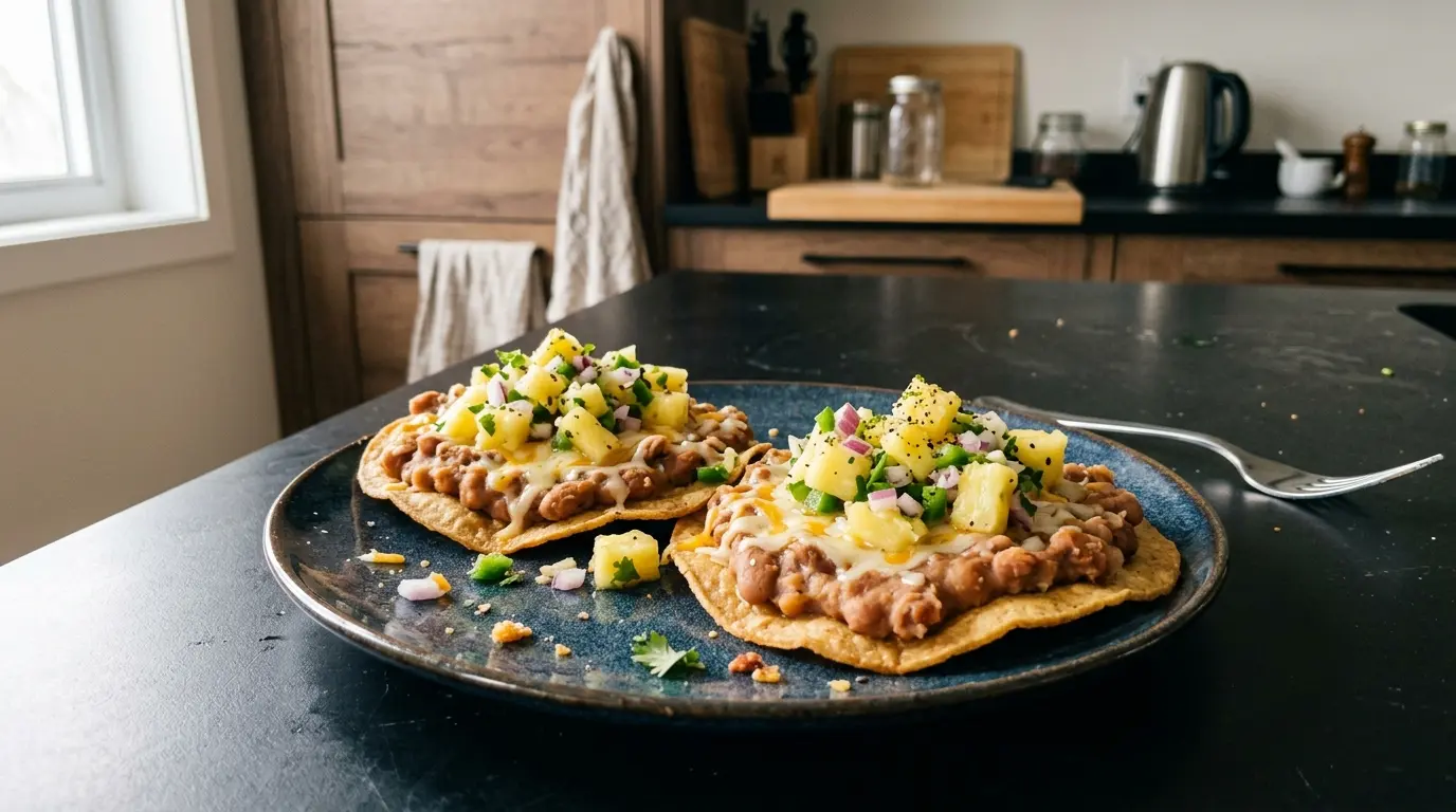 Tostadas with Beans, Cheese and Pineapple Salsa