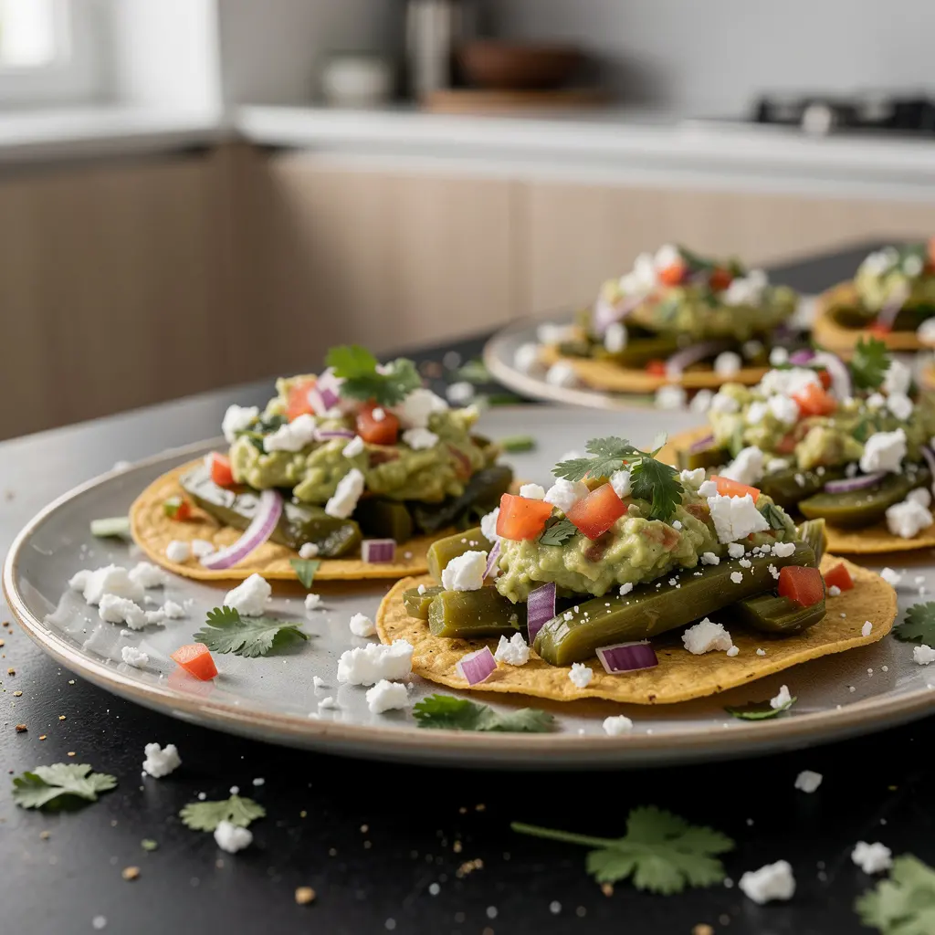 Tostadas mit Kaktus, Käse und Avocado-Salsa