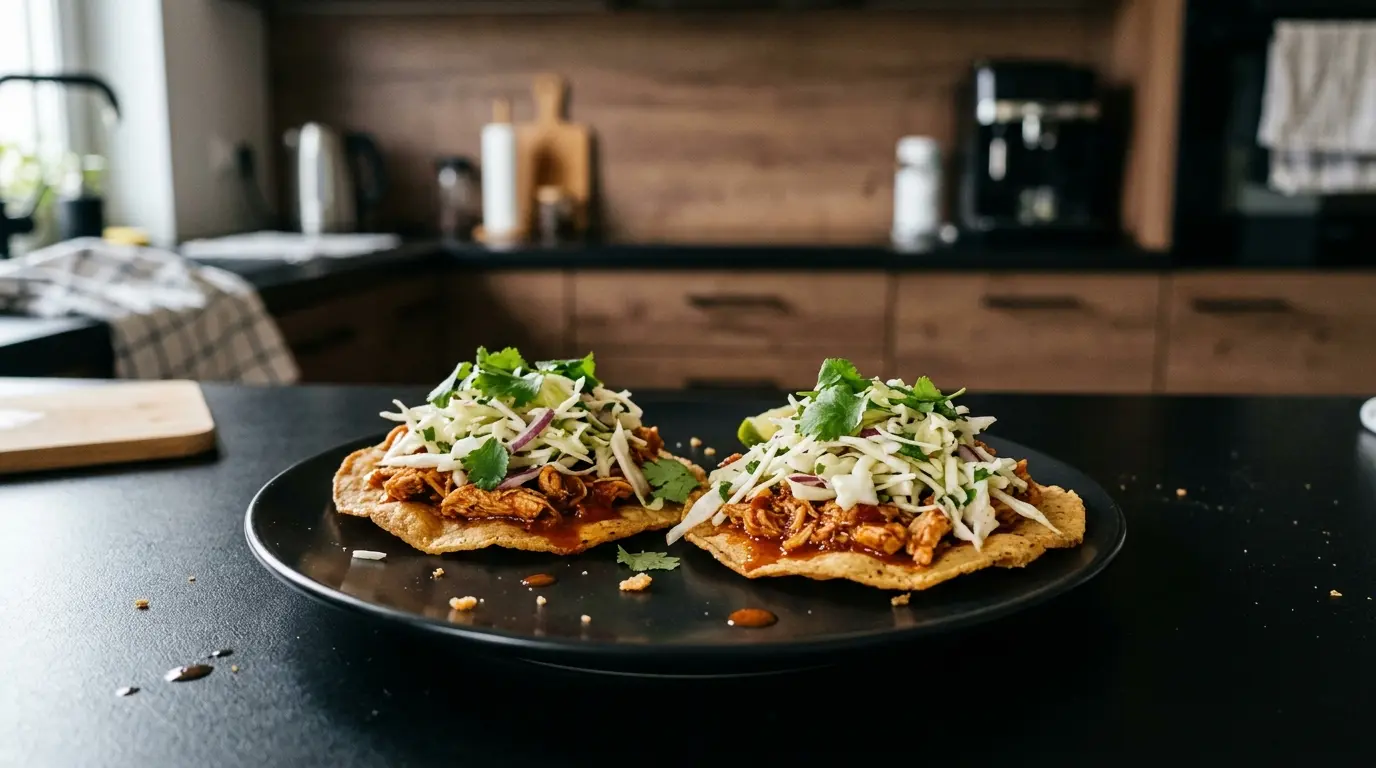 Tostadas with chicken and cabbage salad