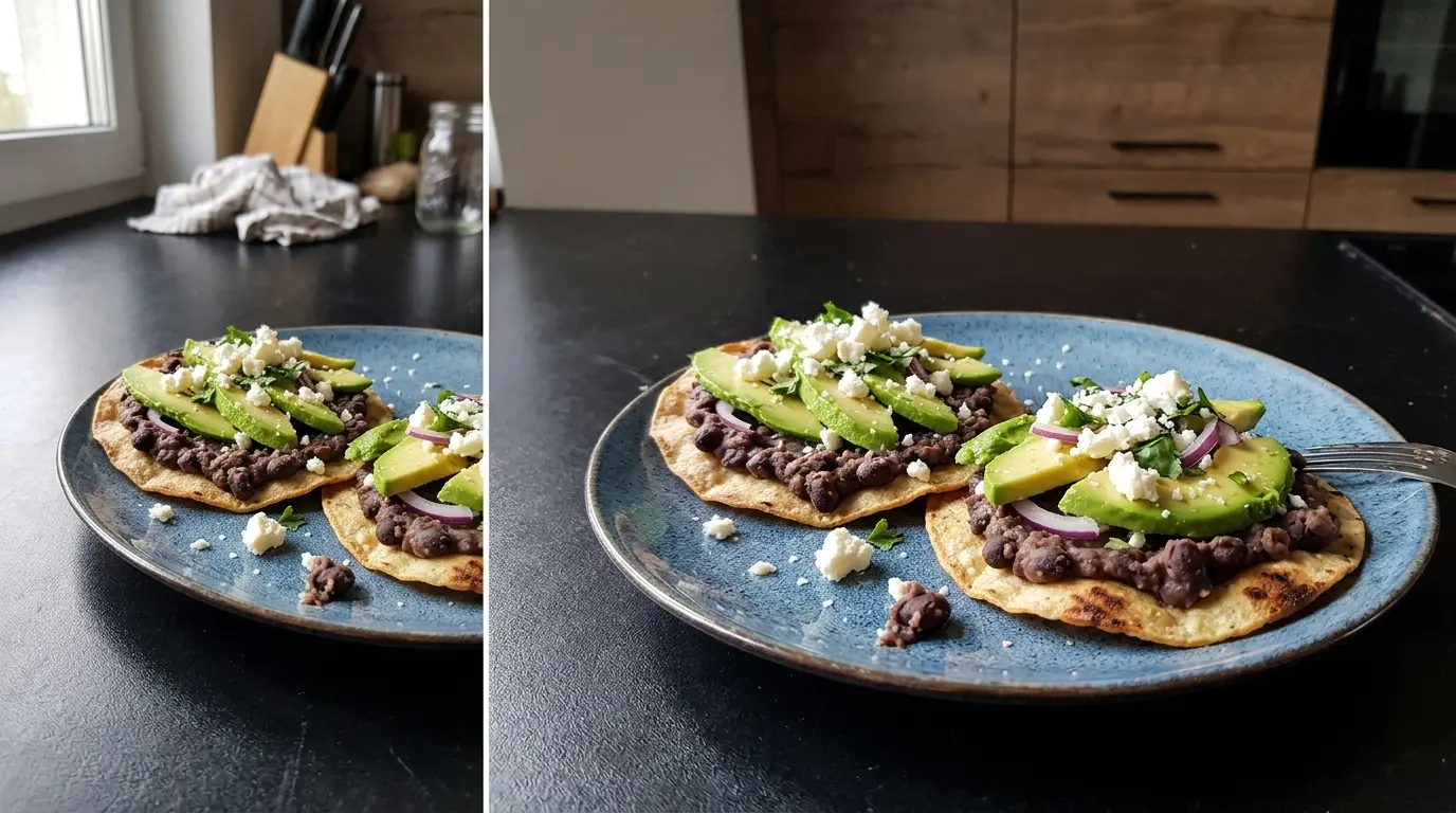 Tostadas z pastą z czarnej fasoli i awokado