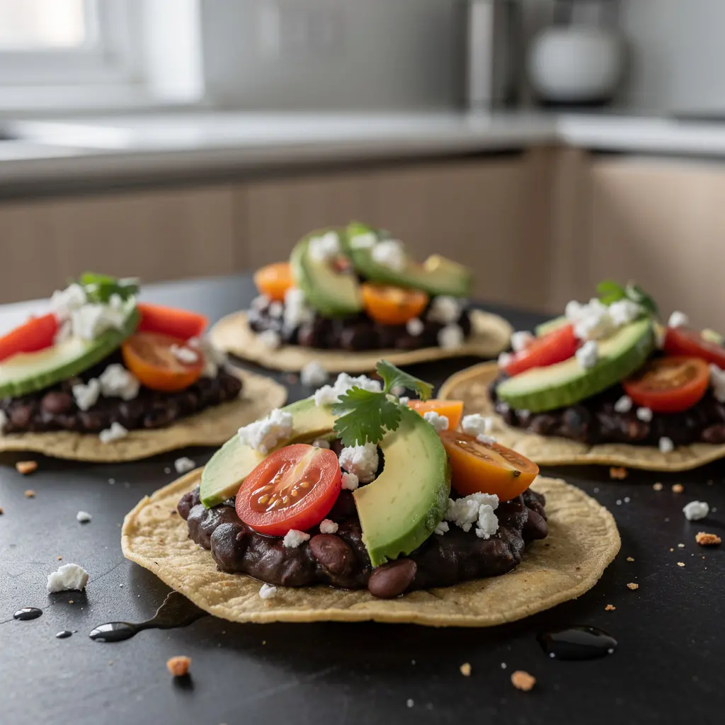 Tostadas z pastą z czarnej fasoli i awokado