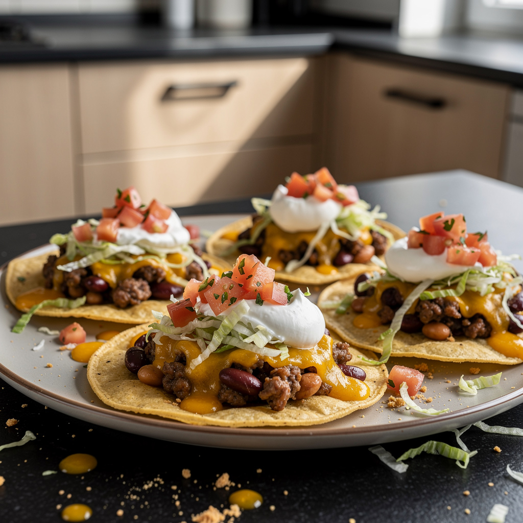 Tostadas z wołowiną, fasolą i salsą po amerykańsku