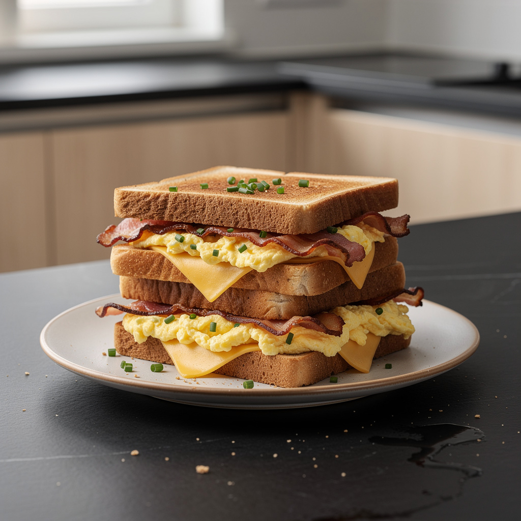 Tosty śniadaniowe z jajecznicą i bekonem po amerykańsku