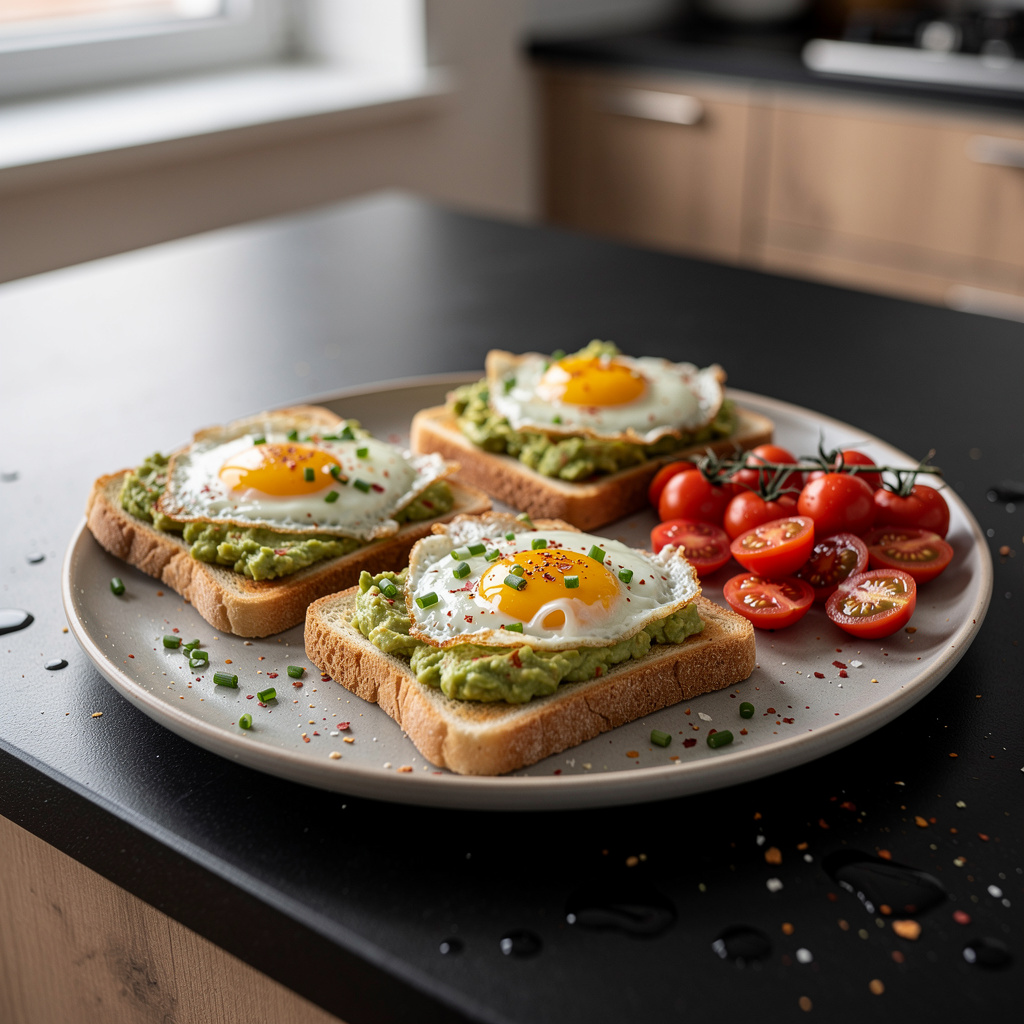 Toast di colazione con uovo all’occhio di bue e avocado