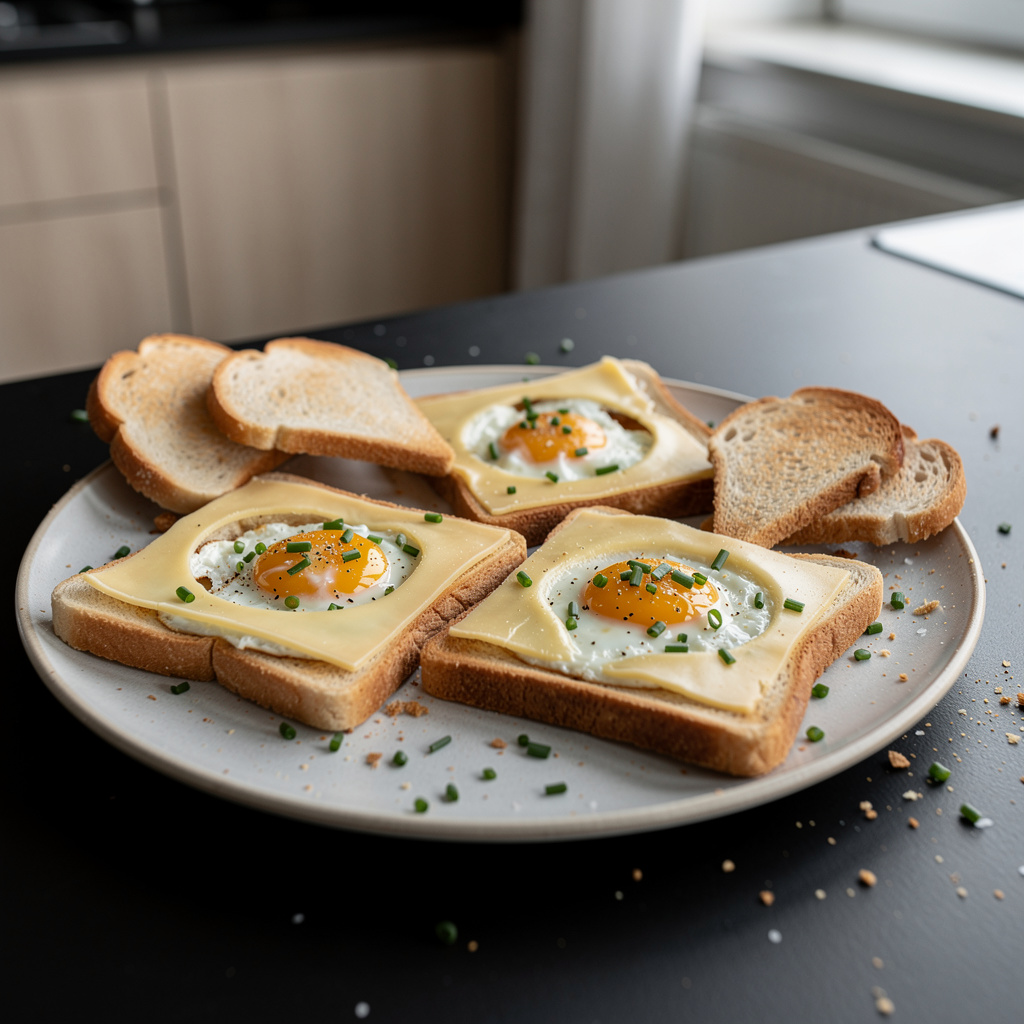 American-Style Breakfast Toast with Egg in a Hole
