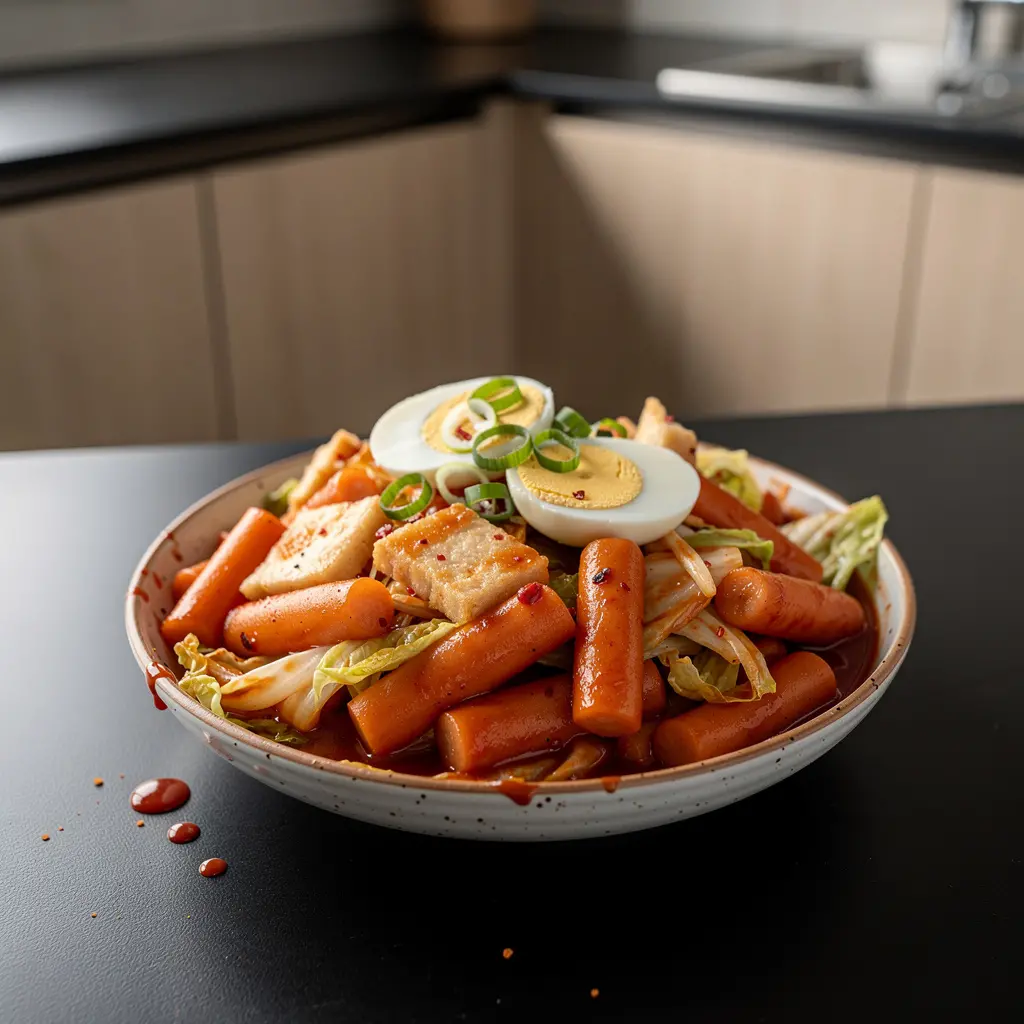 Tteokbokki – pikantne kluski ryżowe z sosem gochujang