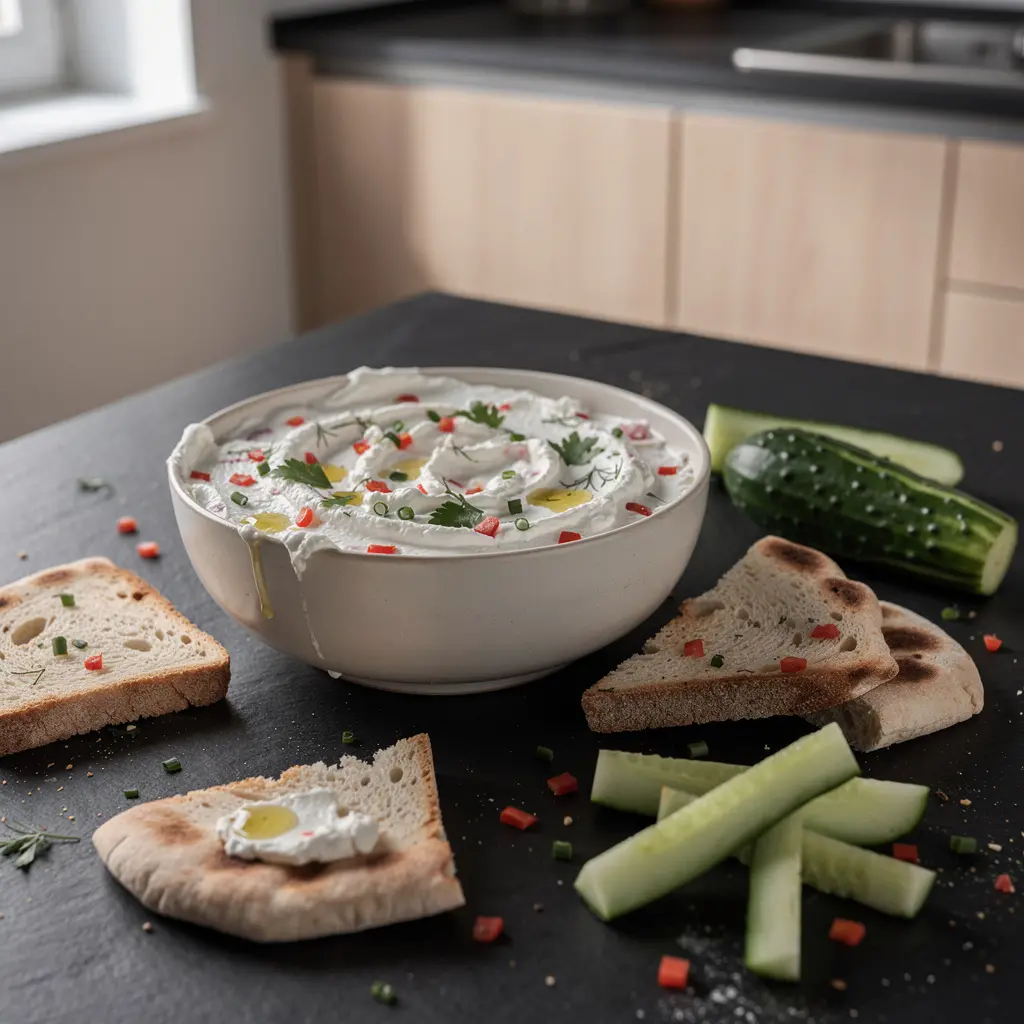 Türkischer Aufstrich aus Weißkäse mit Kräutern und Paprika