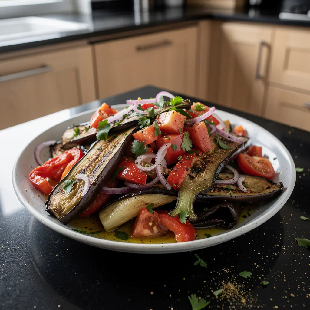 Turecka sałatka z grillowanego bakłażana i papryki