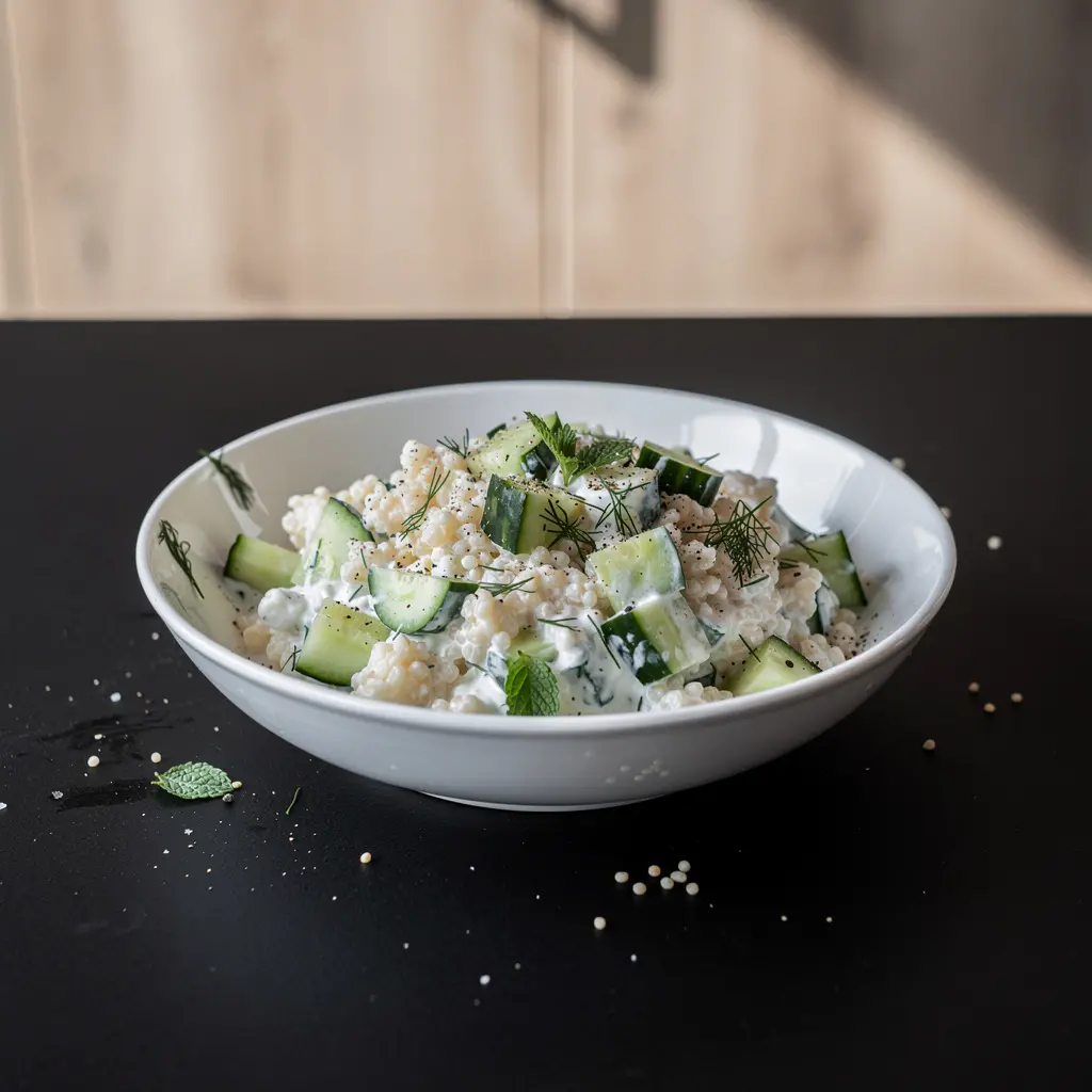 Turkish bulgur salad with cucumber and mint yogurt