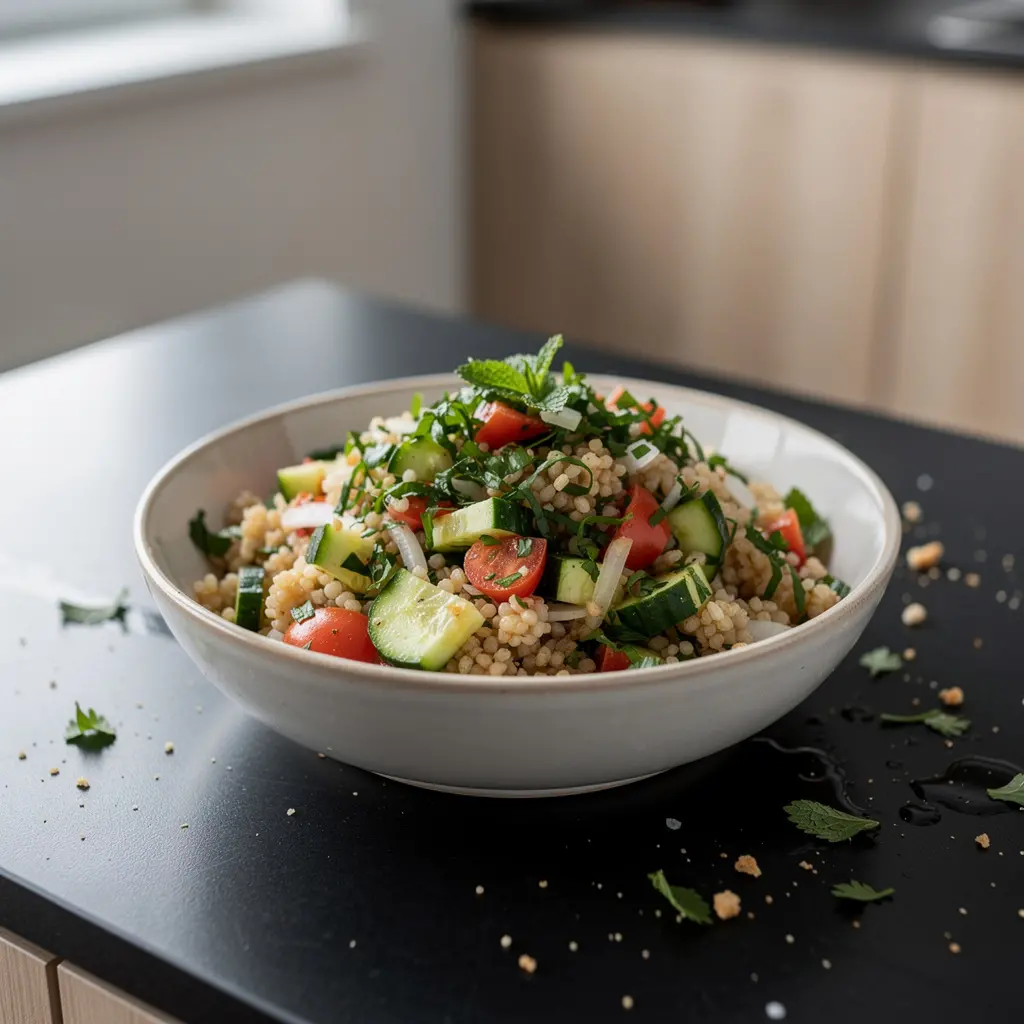 Türkischer Bulgursalat mit Gurke und Tomate