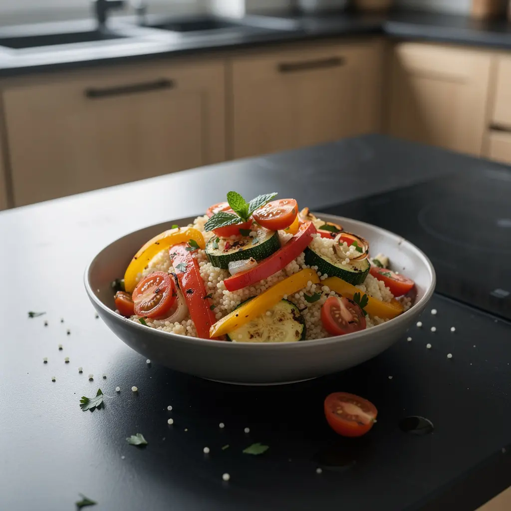 Turecka sałatka z kaszy kuskus i pieczonych warzyw