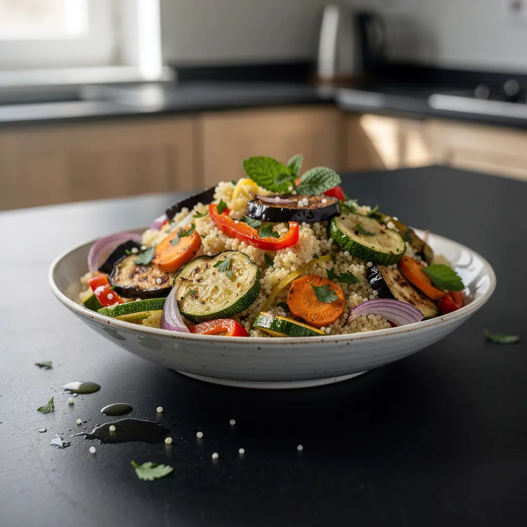Turecka sałatka z kaszy kuskus i pieczonych warzyw