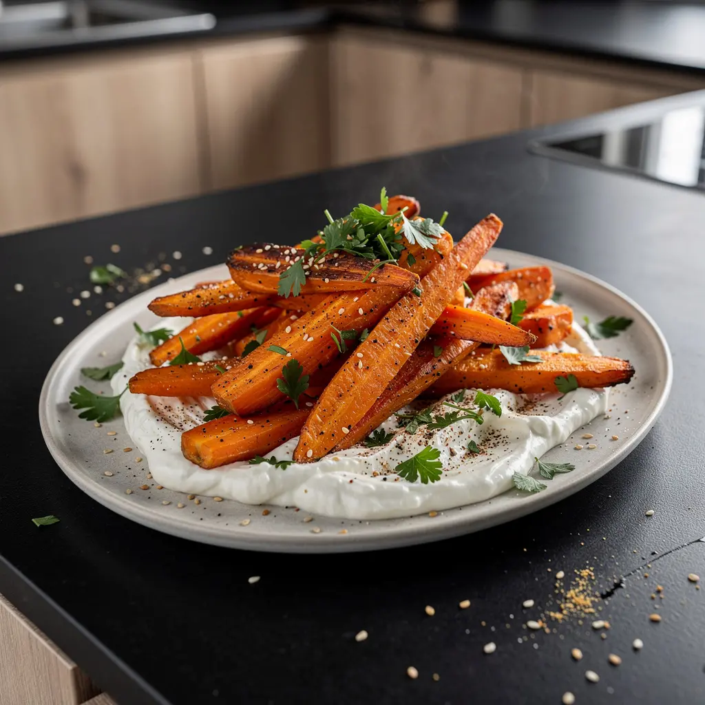 Turecka sałatka z pieczonej marchewki z tahini i jogurtem