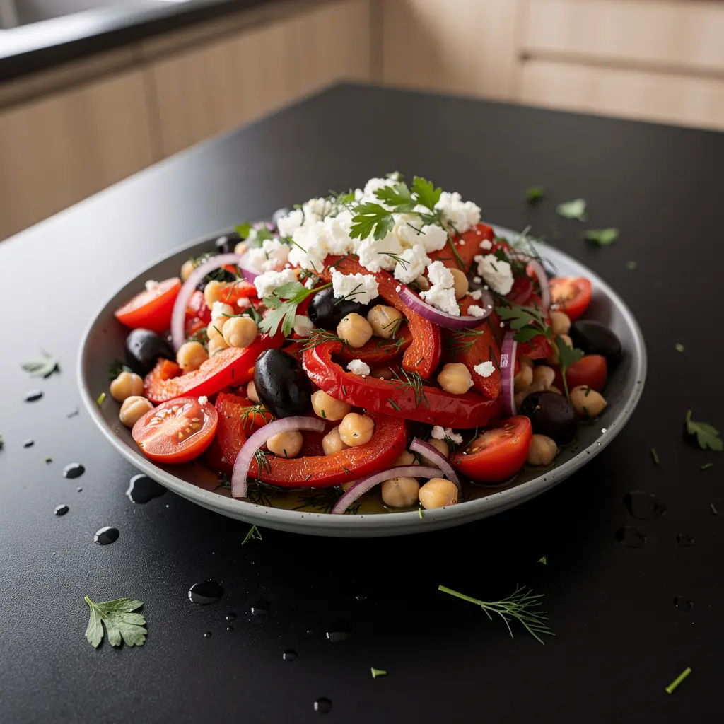 Turecka sałatka z pieczonej papryki i ciecierzycy