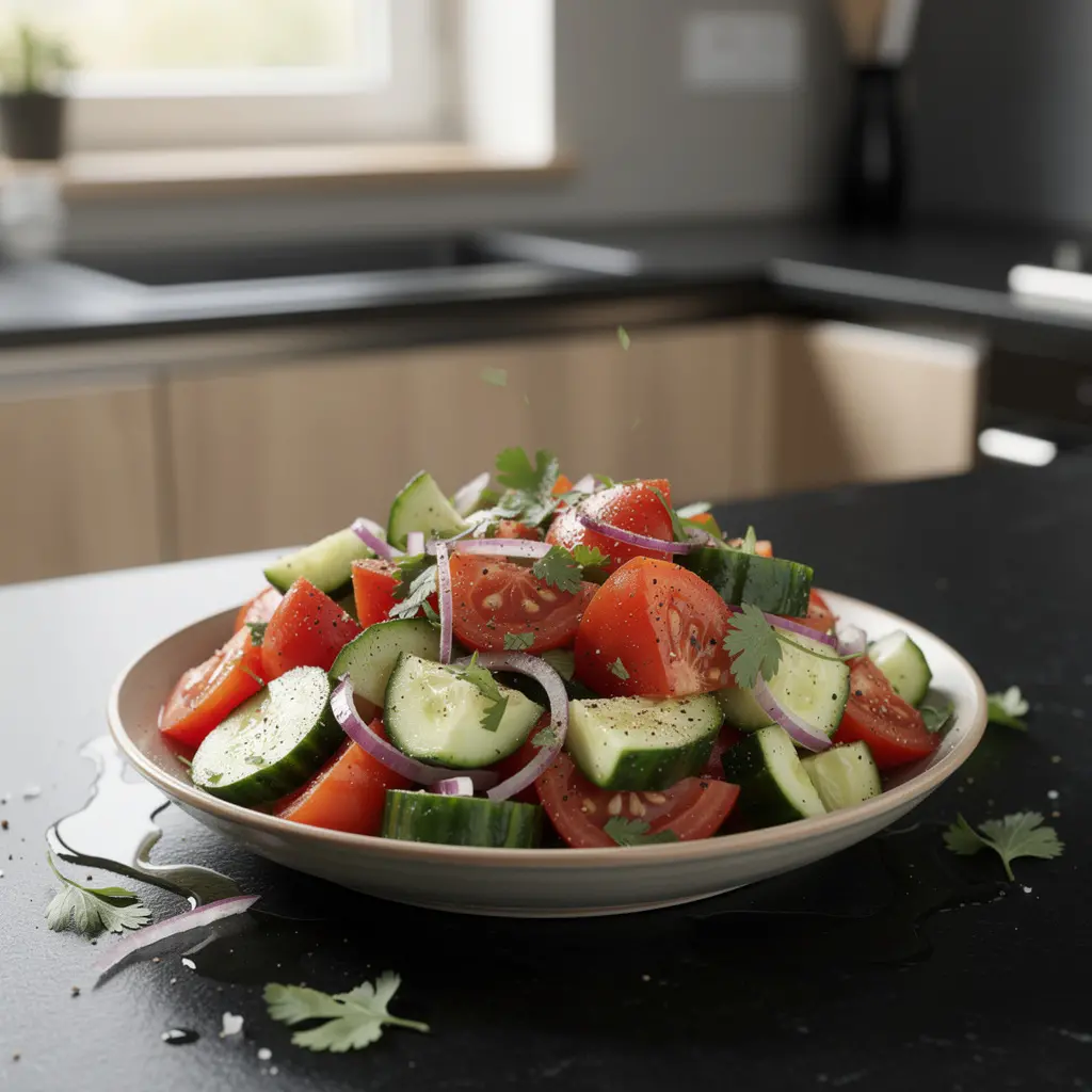 Insalata turca di pomodori e cetriolo con coriandolo