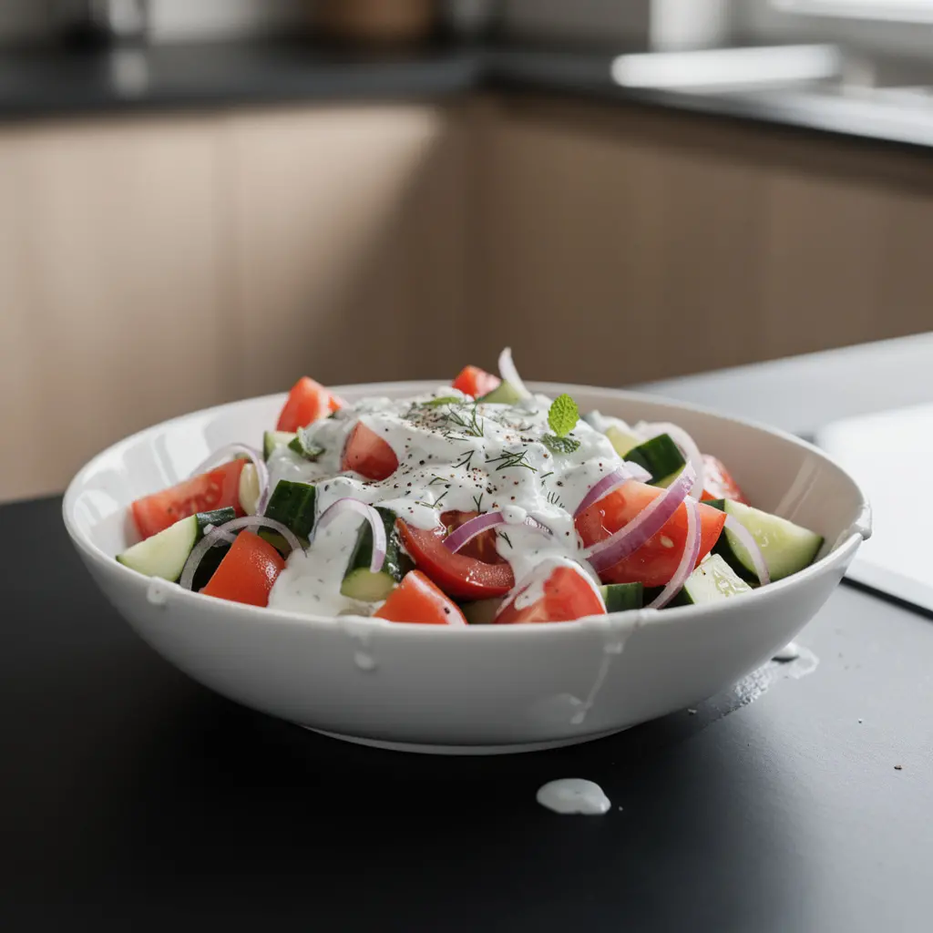 Insalata turca di pomodori, cetriolo e yogurt