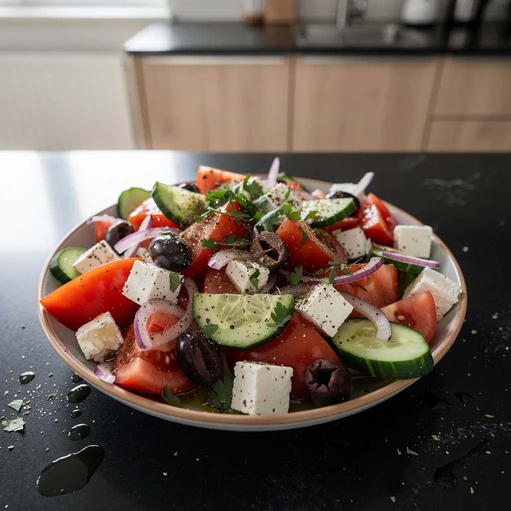 Turkish Salad with Tomatoes, Cucumber and Sheep’s Cheese