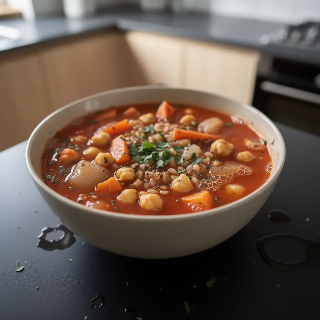 Turkish Tomato Soup with Chickpeas and Bulgur