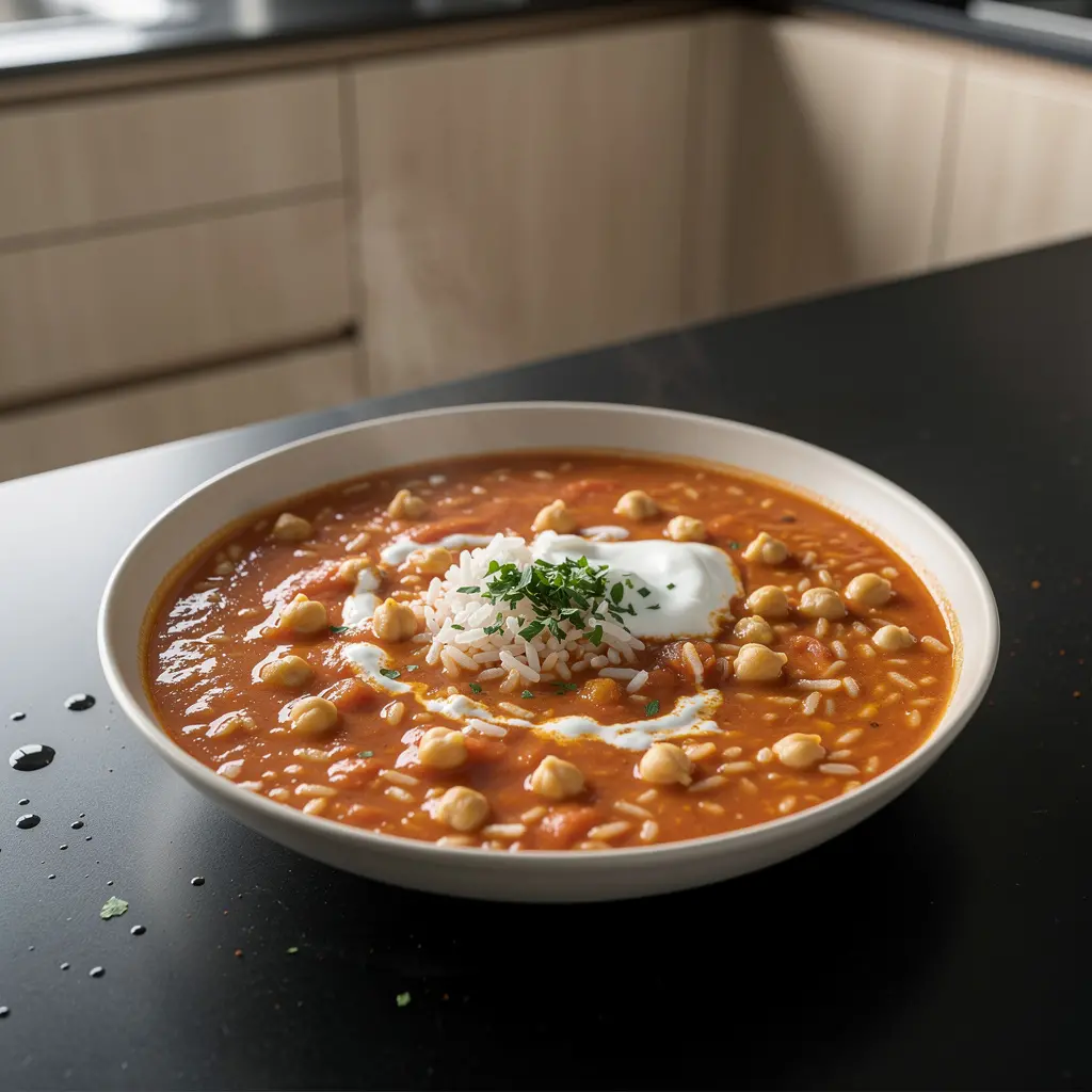 Turkish Tomato Soup with Chickpeas and Rice