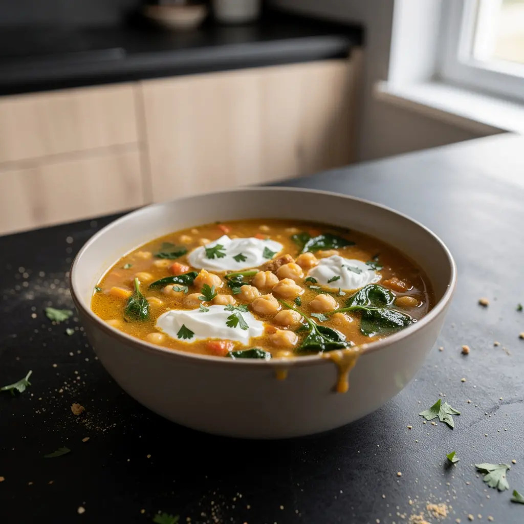 Türkische Kichererbsen-Spinat-Suppe mit Zitrone