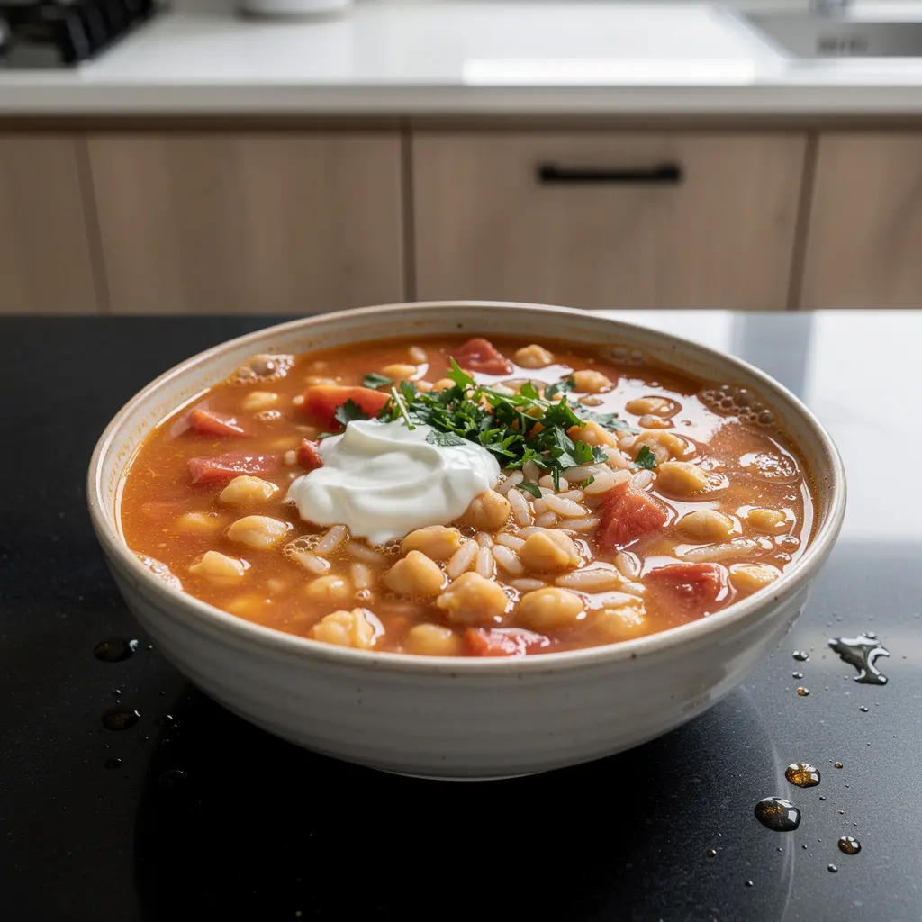 Turecka zupa z ciecierzycy z pomidorami i ryżem