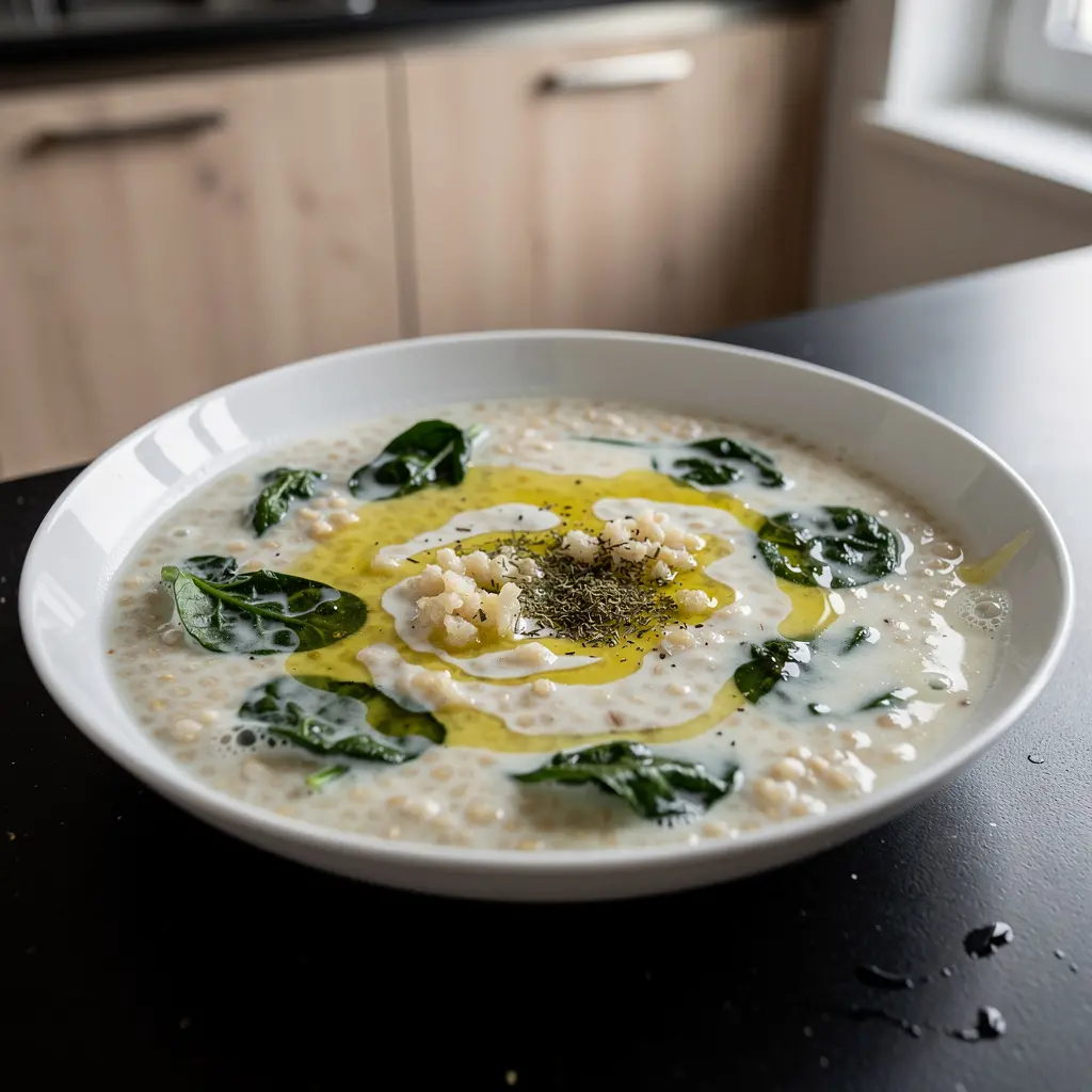 Turecka zupa z jogurtem, kaszą bulgur i szpinakiem