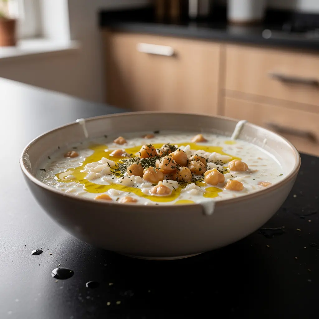 Soupe turque au yaourt, à la menthe et aux pois chiches