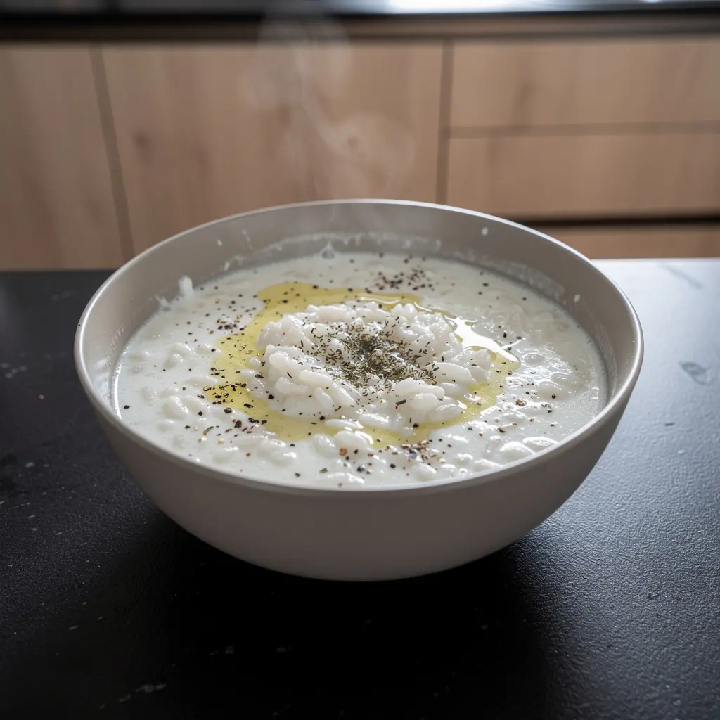 Turkish Yogurt Soup with Rice and Mint