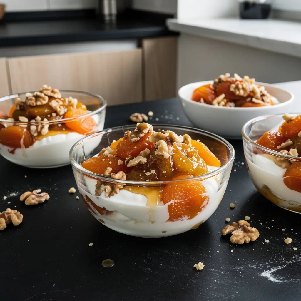 Turkish Dessert with Yogurt, Honey and Dried Apricots