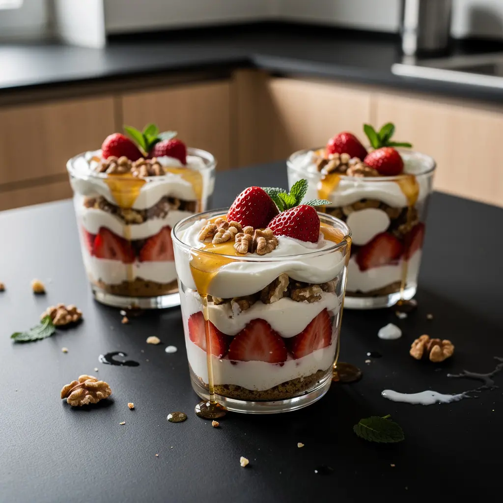 Turkish Dessert with Yogurt, Honey and Strawberries