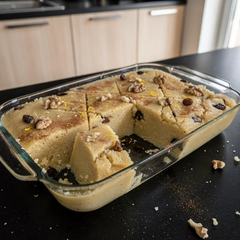 Turkish semolina dessert with walnuts and cinnamon